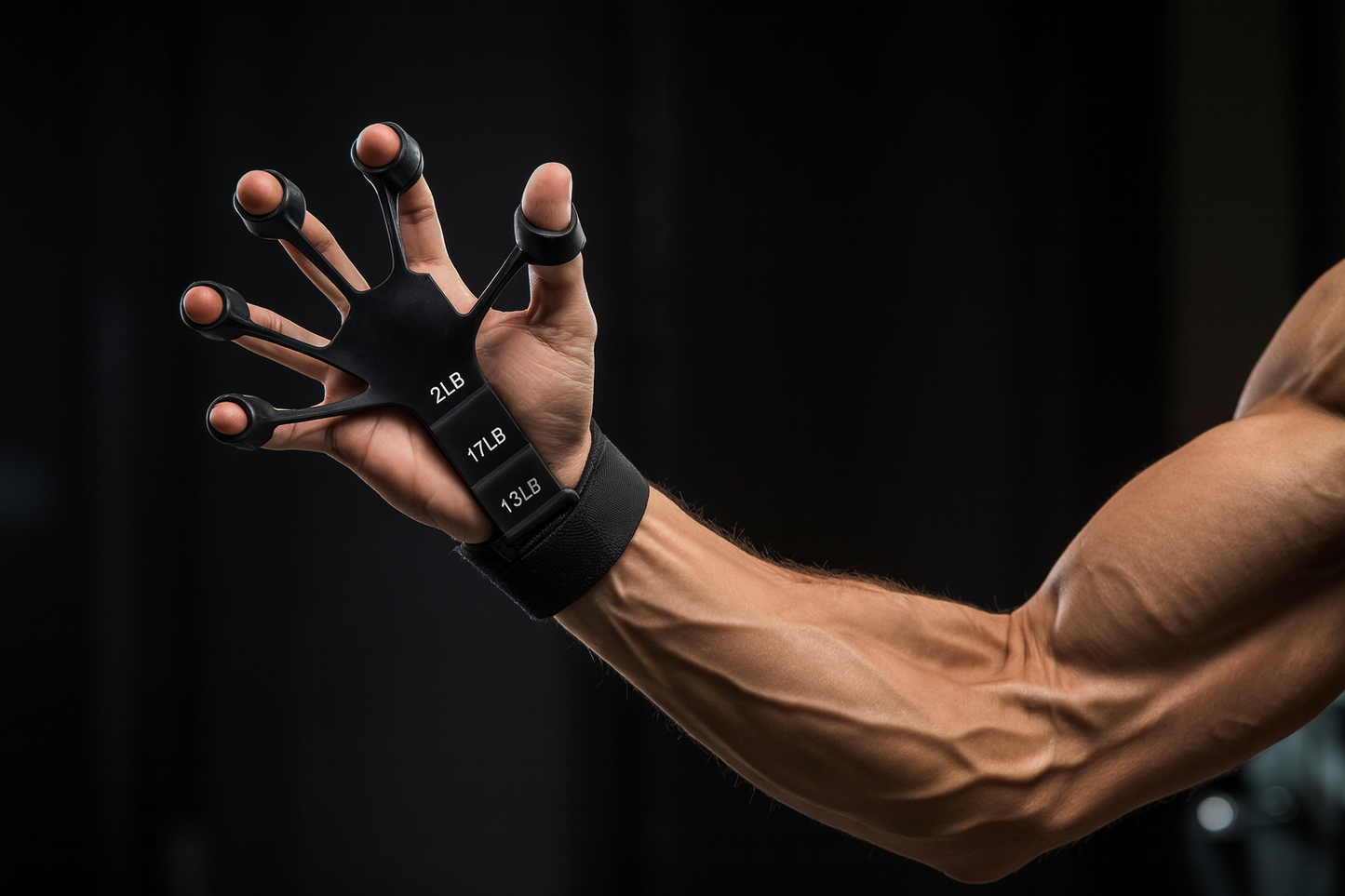 Action shot with arm fully extended showing finger extension exercise