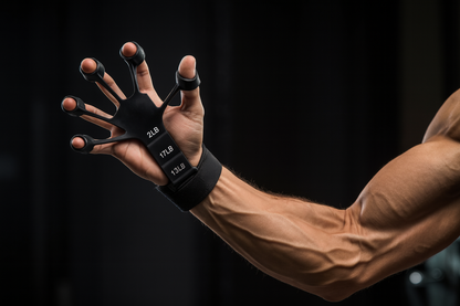 Action shot with arm fully extended showing finger extension exercise